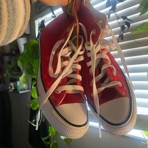 Red high top converse 8.5 women